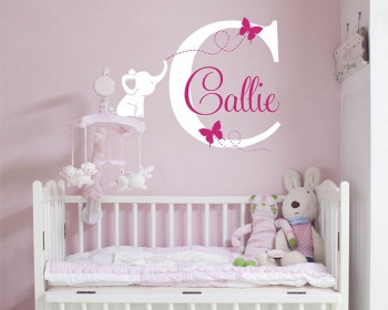 Personalised Name Monogram Sticker with Elephants